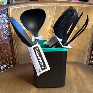 Tupperware Brand New Black Utensils and Holder Set